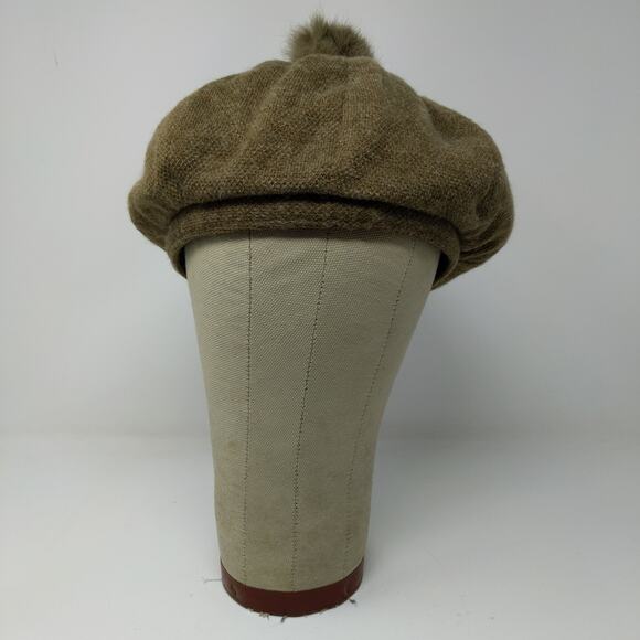 C.C. Exclusives Wool Blend Pom Pom Hat Brown Quilted Liner Logo - Picture 2 of 10